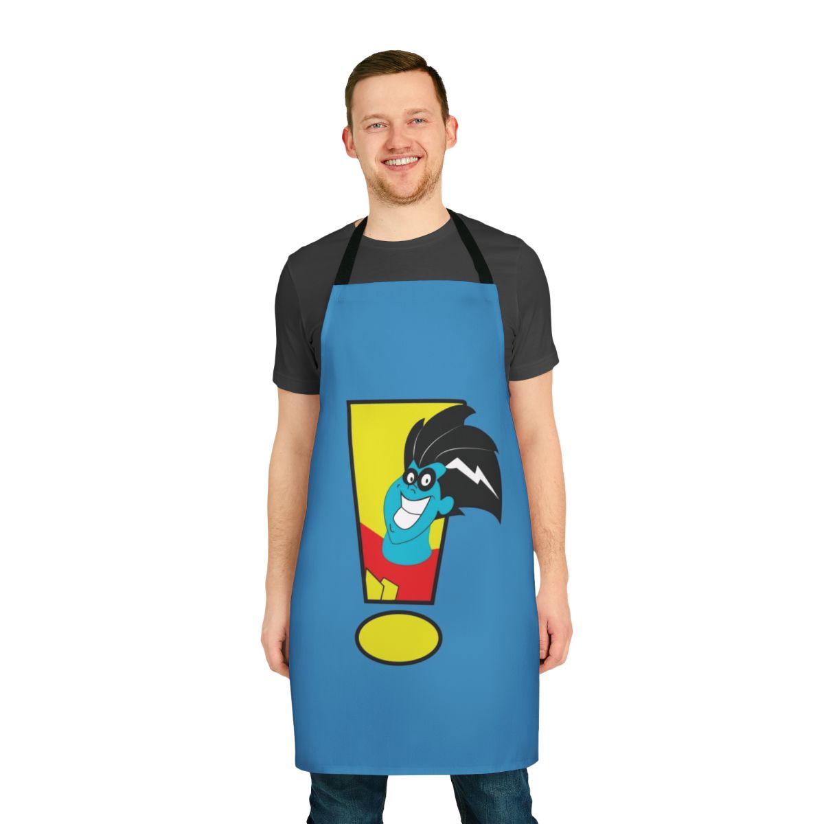 Freakazoid cartoon character illustrated on a high-quality kitchen apron