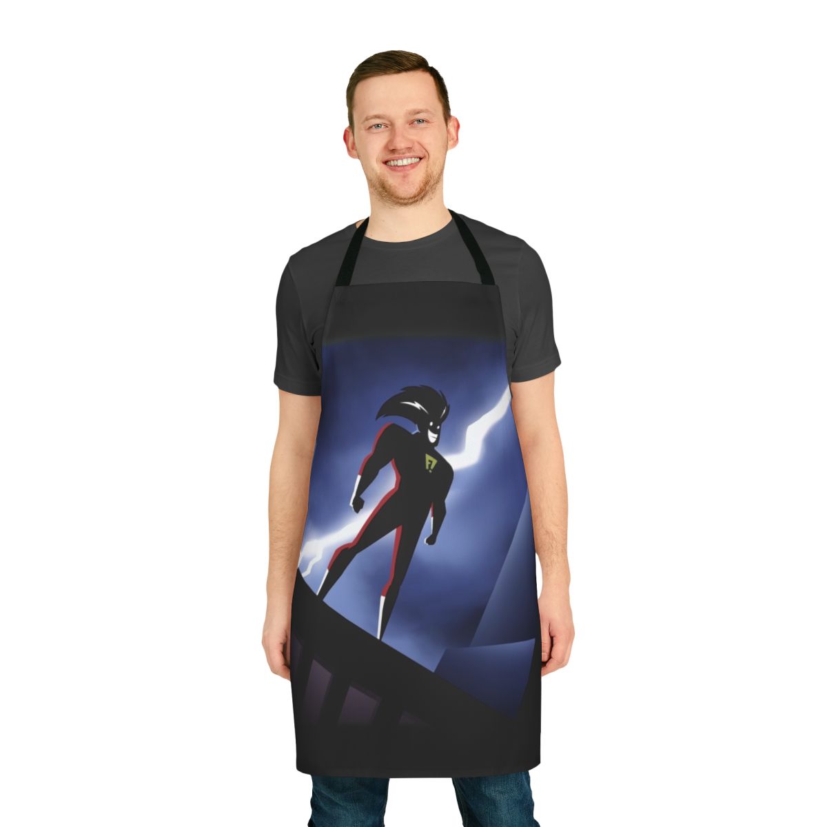 Freakazoid-inspired apron with colorful cartoon design