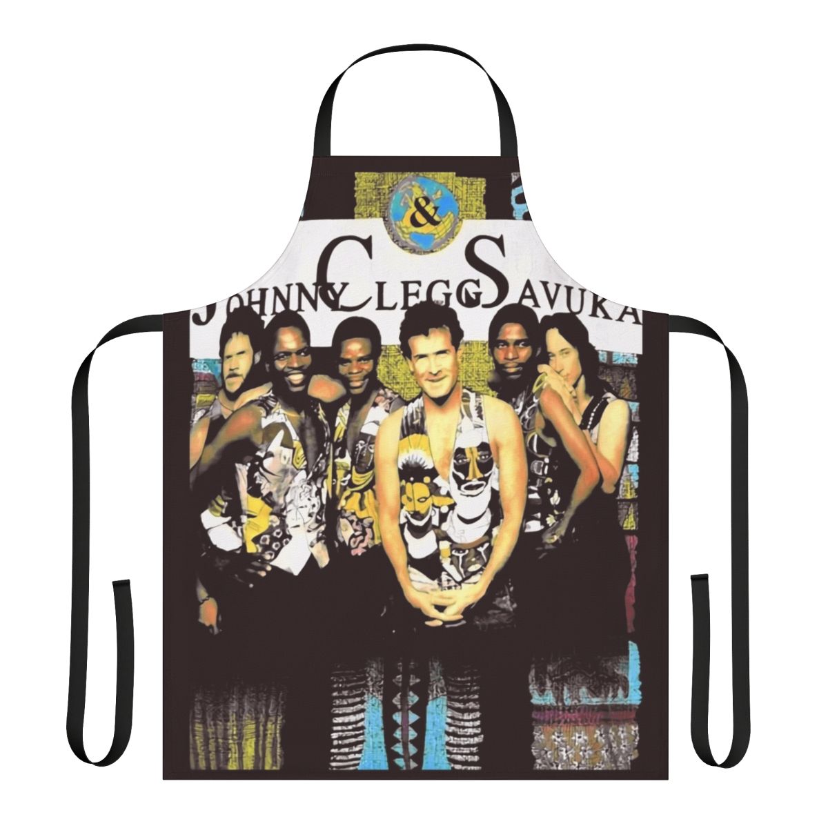 Retro 90s grunge-inspired apron featuring a vintage Johnny Clegg and Savuka design