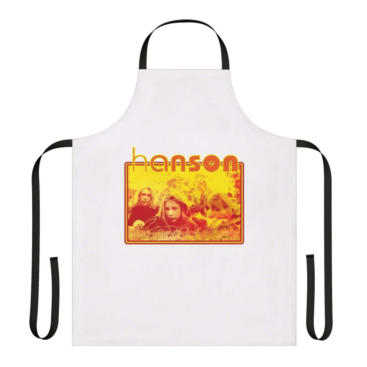 Vintage-inspired apron featuring the iconic MMMBop logo and design from the 90s pop band Hanson.