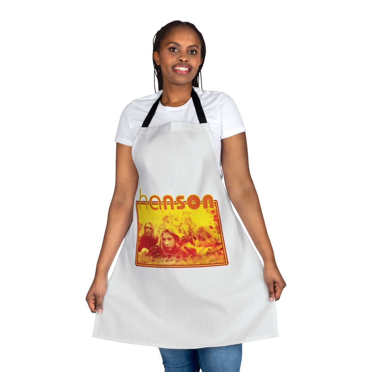 Vintage-inspired apron featuring the iconic MMMBop logo and design from the 90s pop band Hanson.