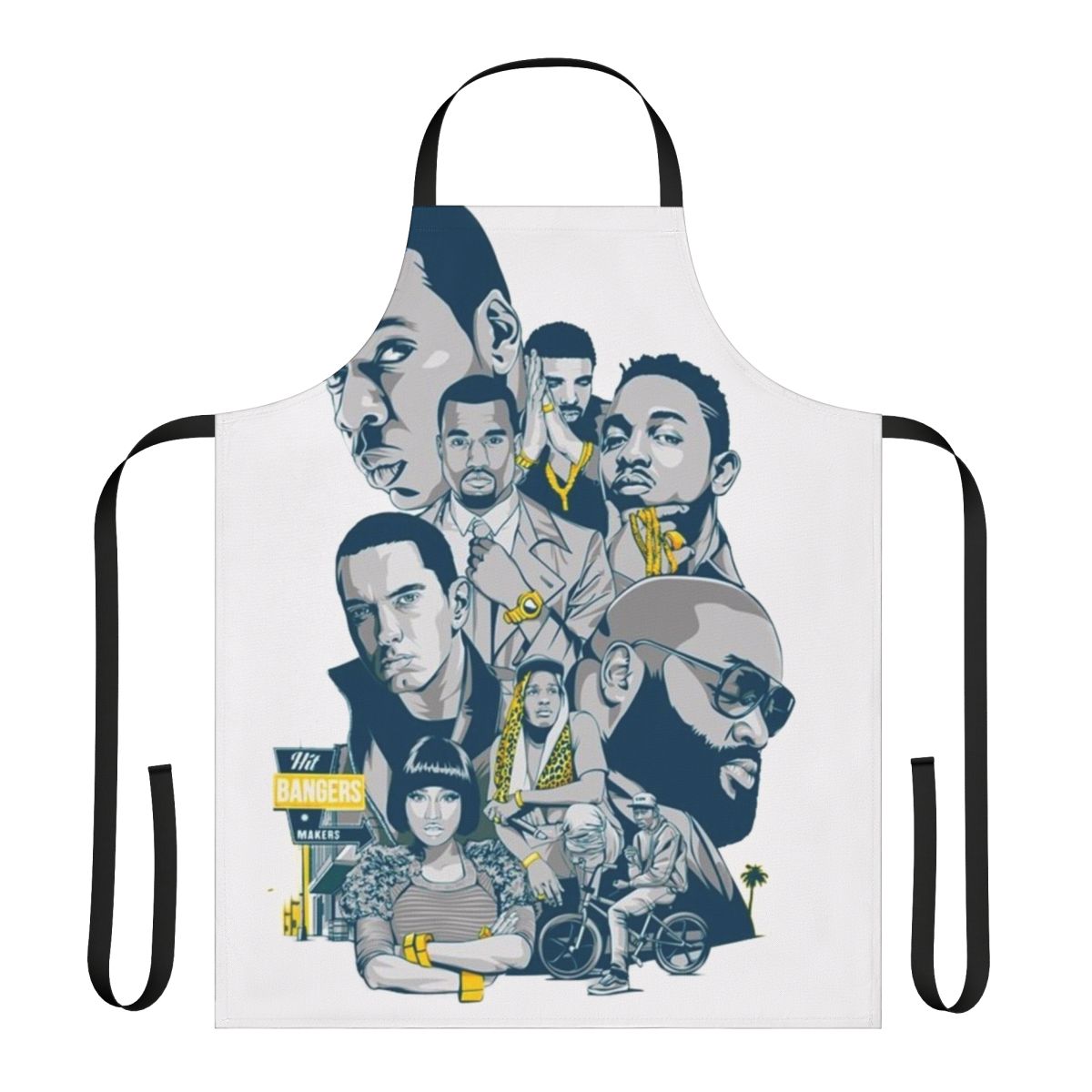 Retro 90s hip hop inspired apron with boom bap era graphics
