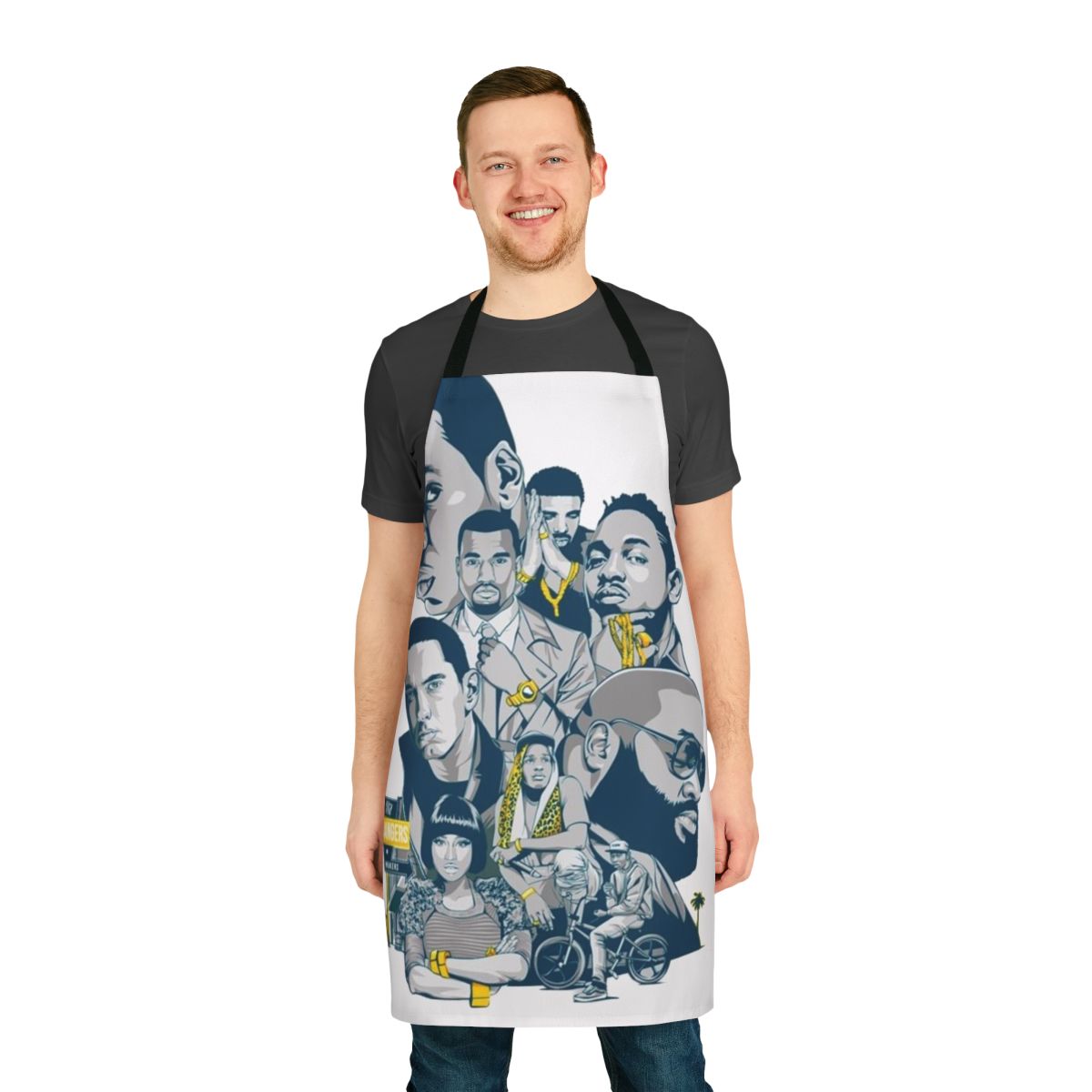 Retro 90s hip hop inspired apron with boom bap era graphics