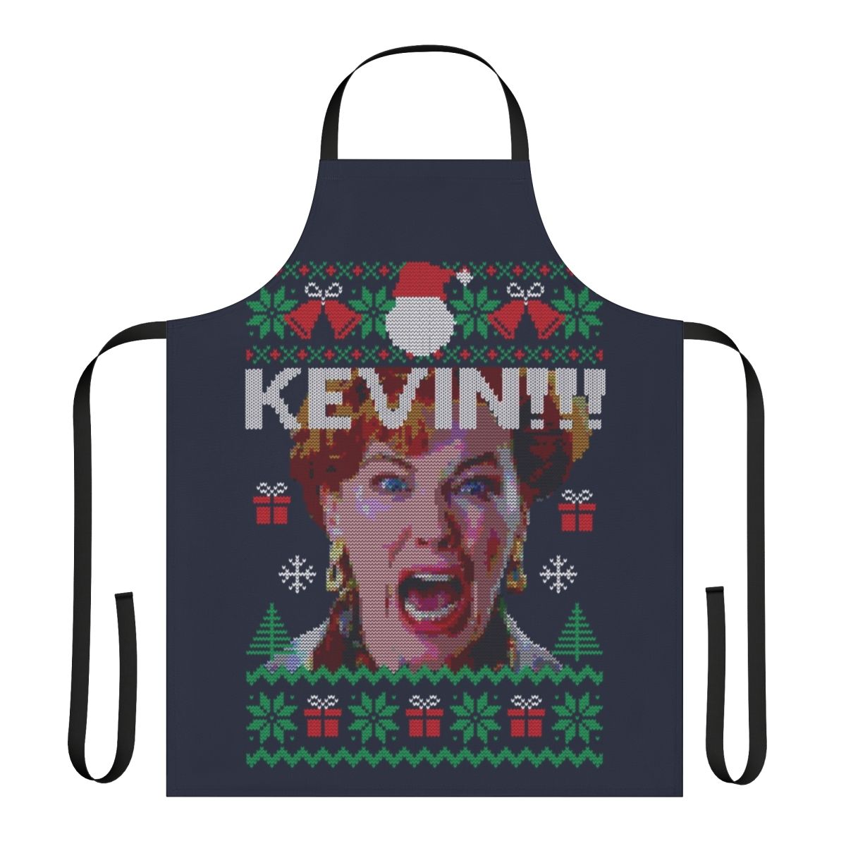Retro 90s-style apron featuring Home Alone movie imagery and graphics