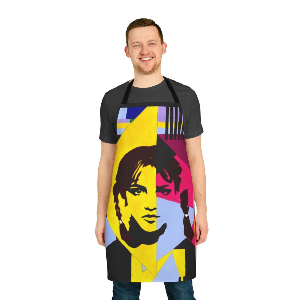 Stylish geometric pattern apron with 90s pop art inspired design
