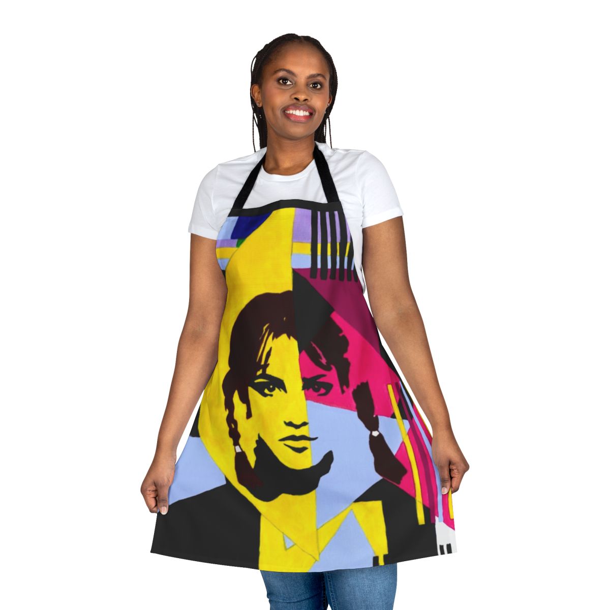 Stylish geometric pattern apron with 90s pop art inspired design