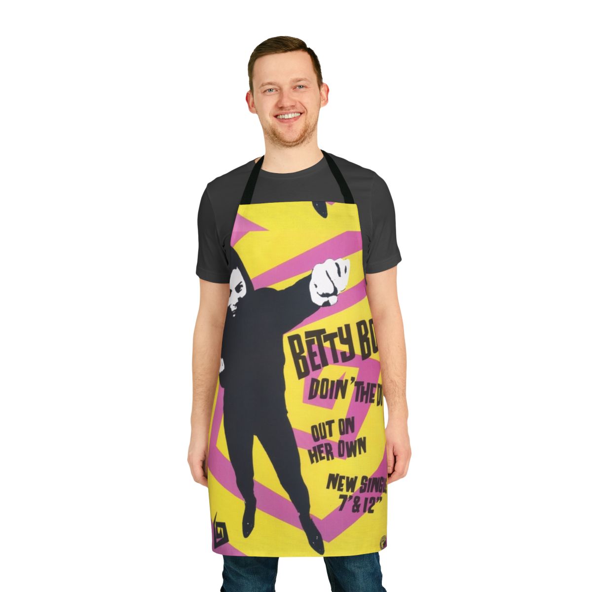 Retro 90s music themed graphic design apron featuring a 'Doin the Do' inspired print