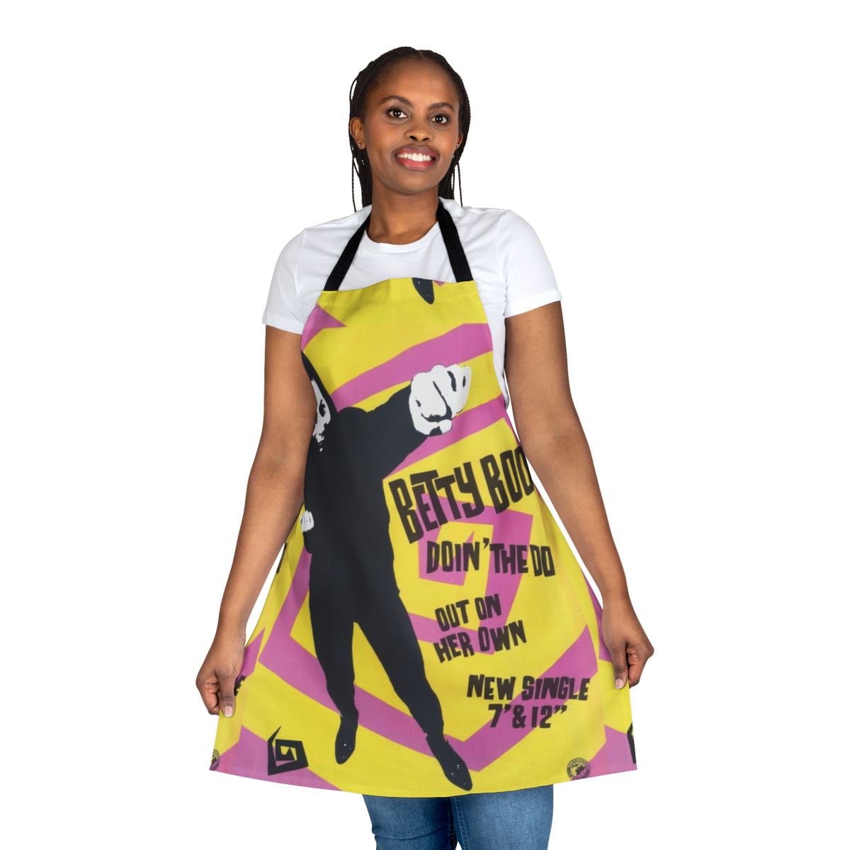 Retro 90s music themed graphic design apron featuring a 'Doin the Do' inspired print