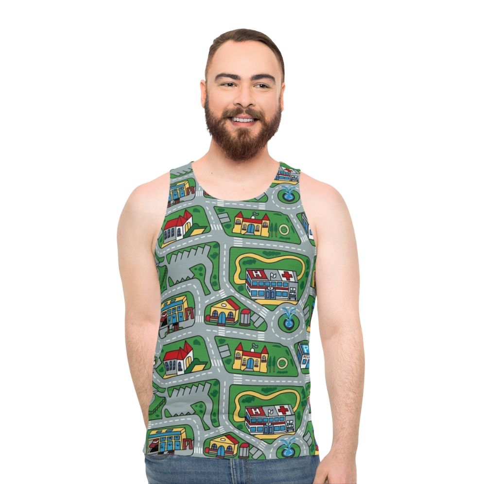 Retro 90s Nostalgic Car City Carpet Road Rug Tank Top