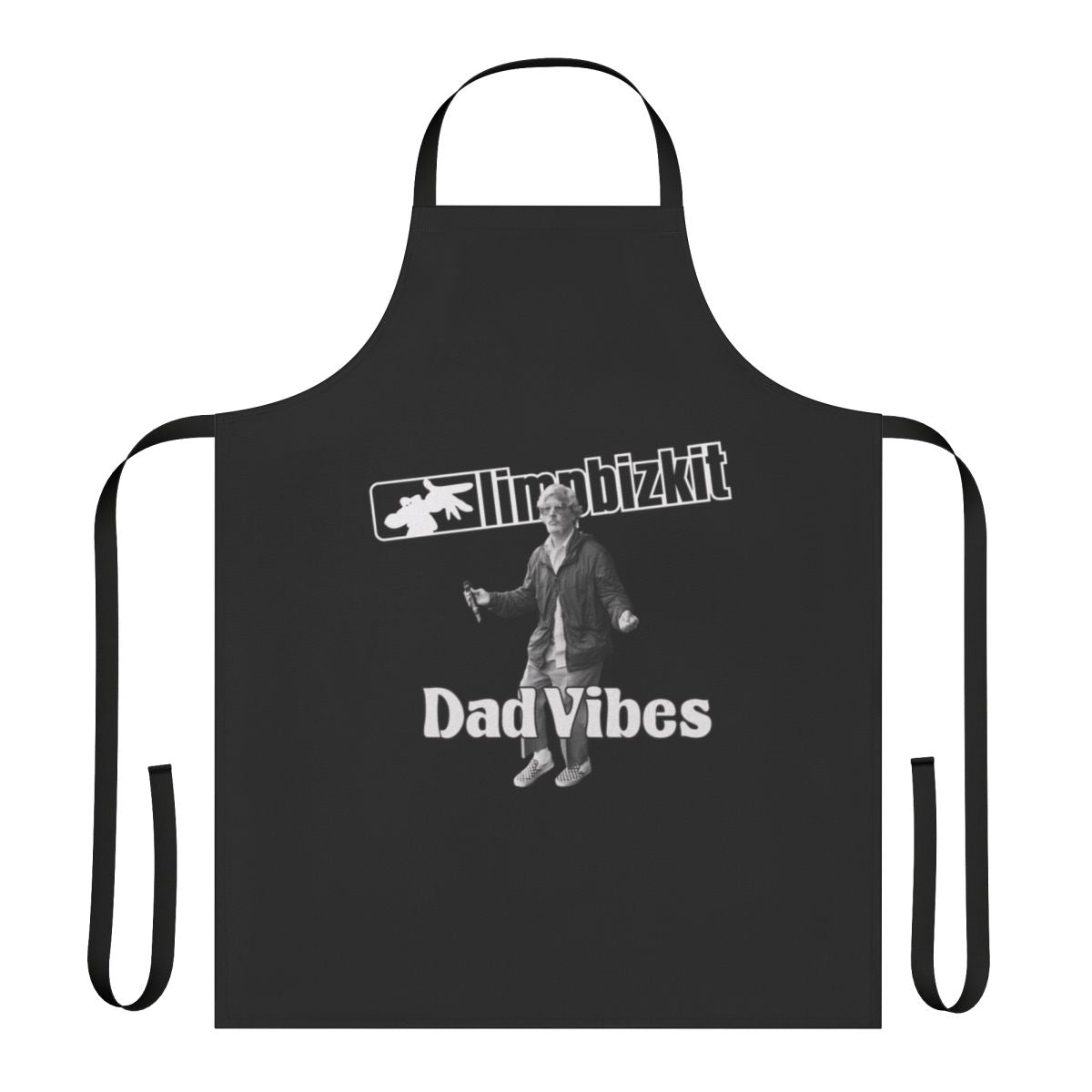 Limp Bizkit inspired apron with a retro 90s nu metal design featuring the band's logo and "new single dad vibes" text