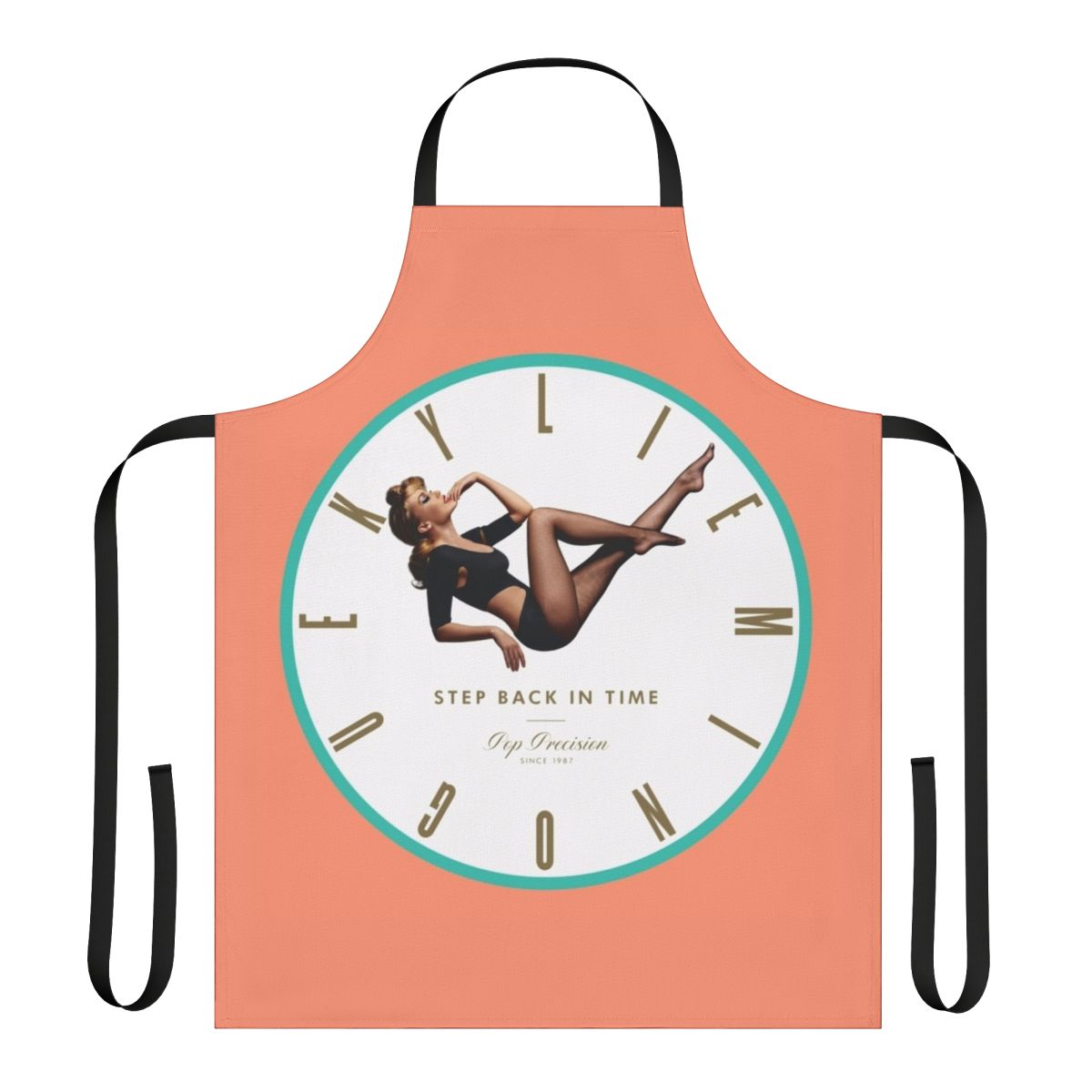 Retro-style apron with a 90s pop music theme