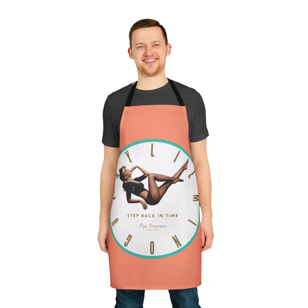 Retro-style apron with a 90s pop music theme
