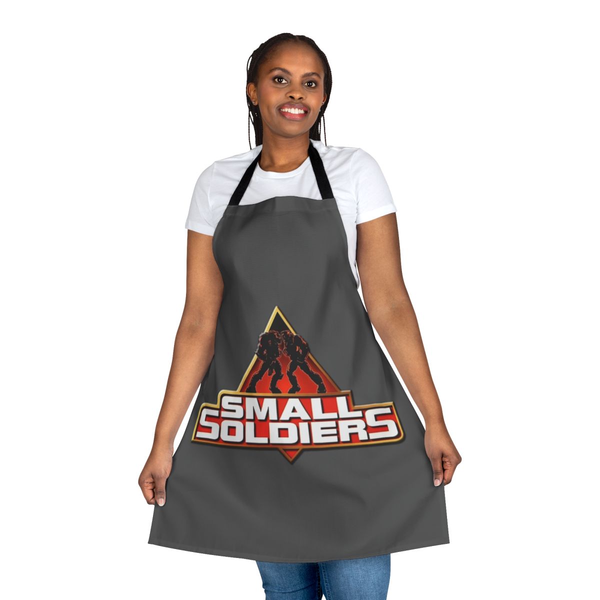 Vintage-style apron featuring characters and imagery from the 90s movie "Small Soldiers"