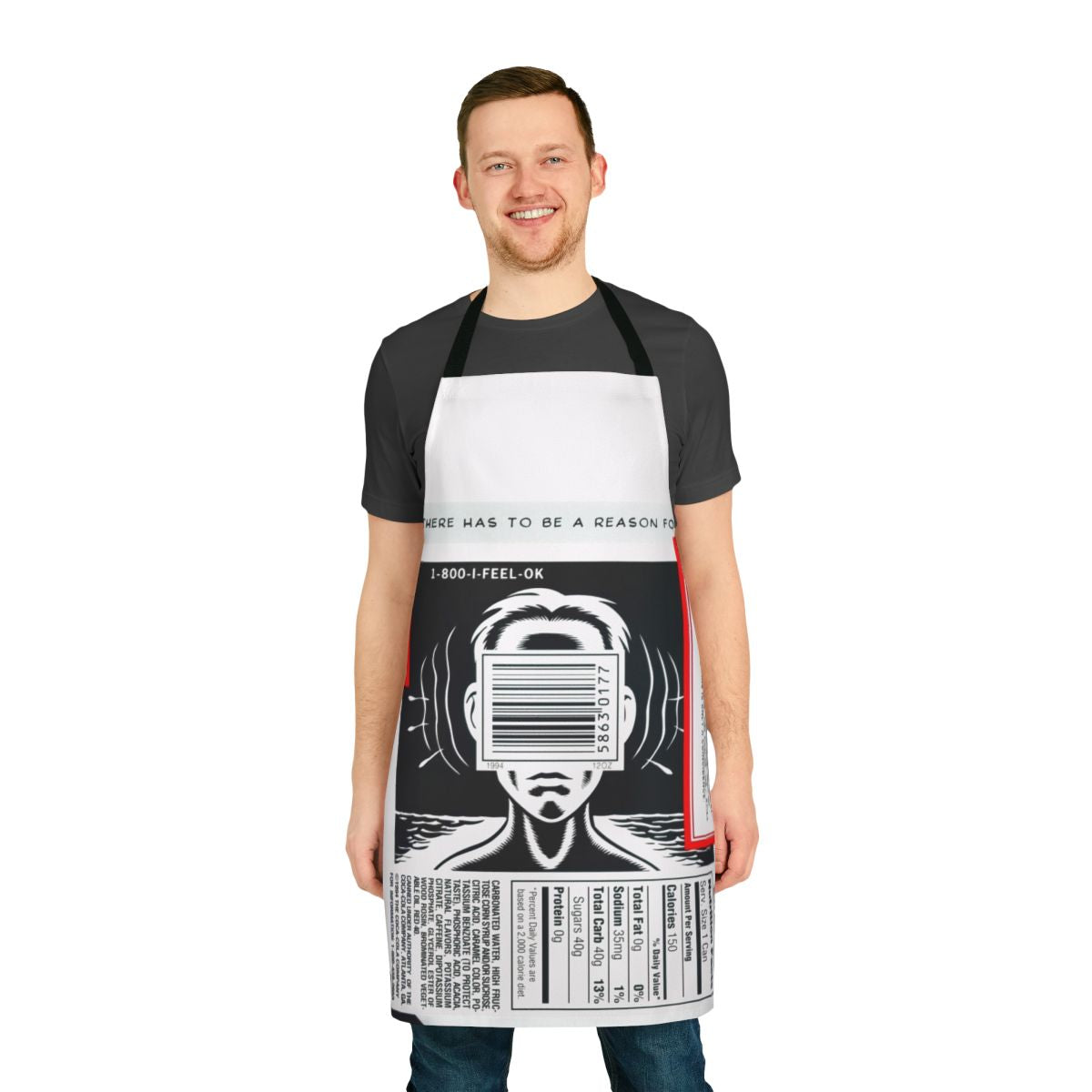 Vintage 90s-inspired soda pop apron featuring the discontinued OK Cola brand