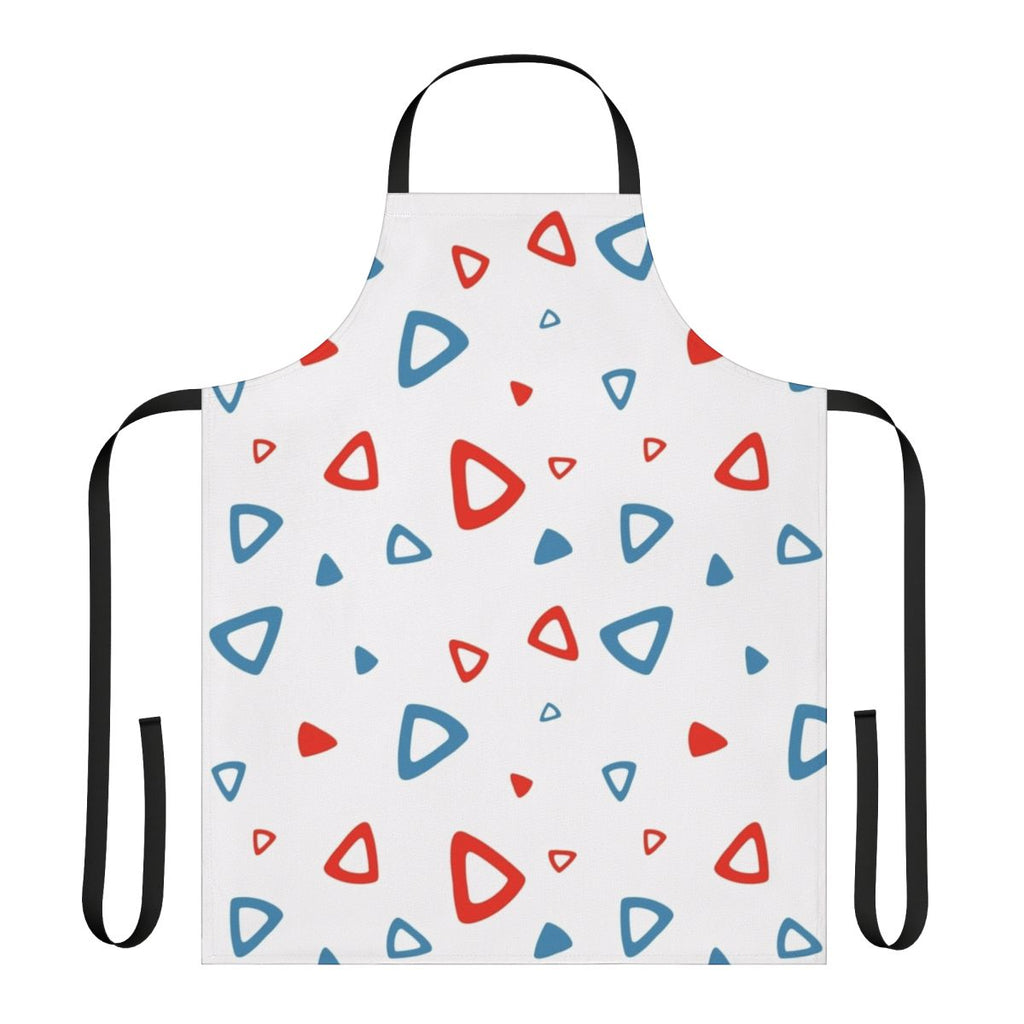 Apron featuring a nostalgic 90s-inspired blue and red triangle pattern design