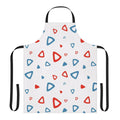 Apron featuring a nostalgic 90s-inspired blue and red triangle pattern design