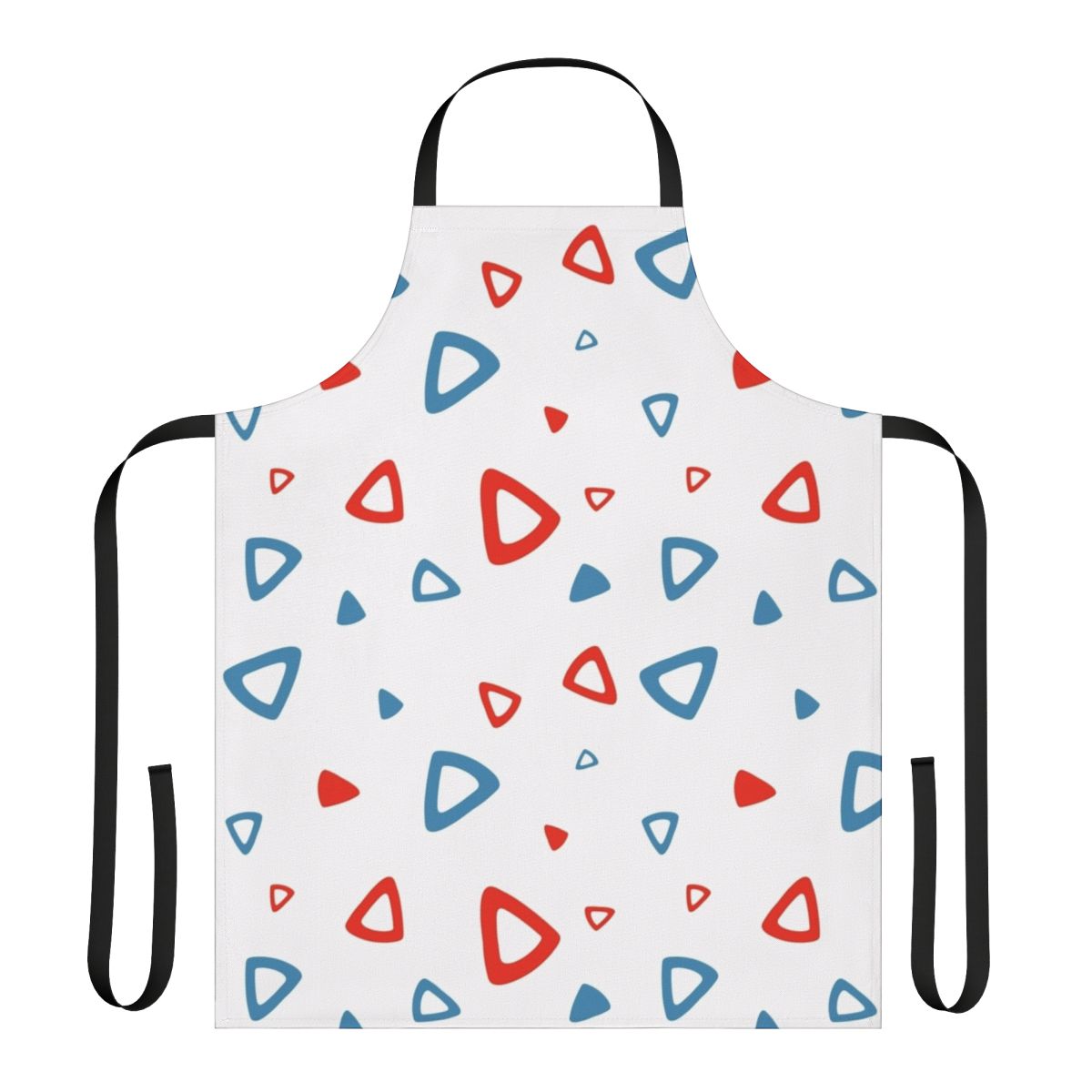 Apron featuring a nostalgic 90s-inspired blue and red triangle pattern design