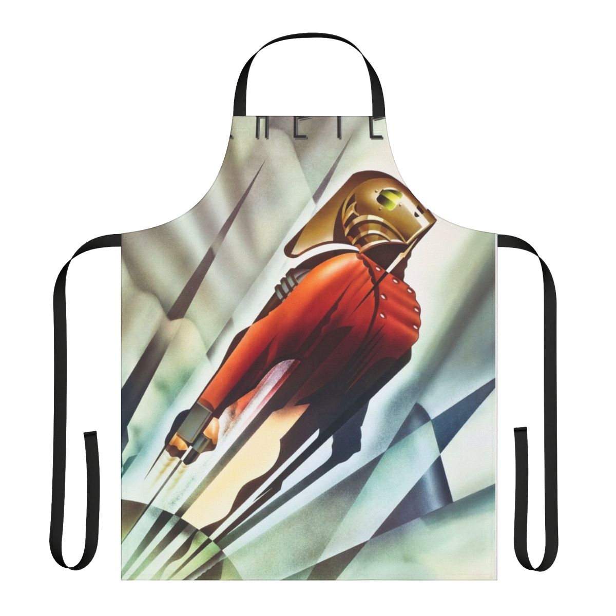 A vintage-style apron featuring the iconic Rocketeer logo and design