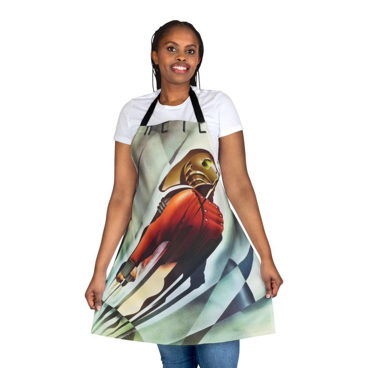A vintage-style apron featuring the iconic Rocketeer logo and design