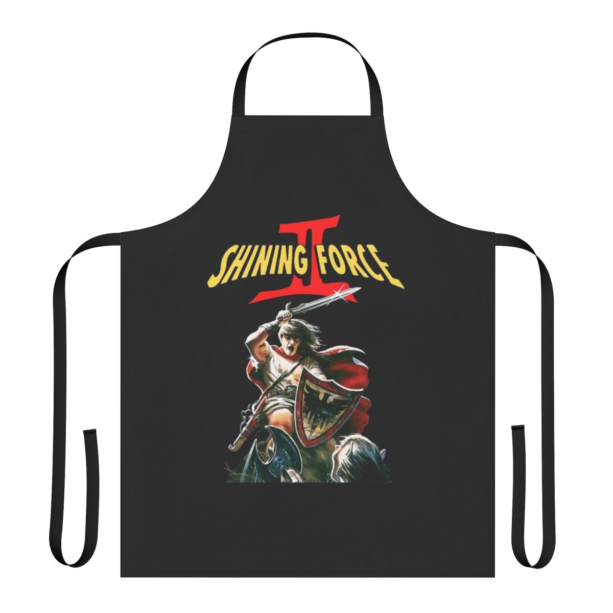 Retro gaming apron featuring artwork and designs from the classic SEGA Genesis RPG Shining Force II