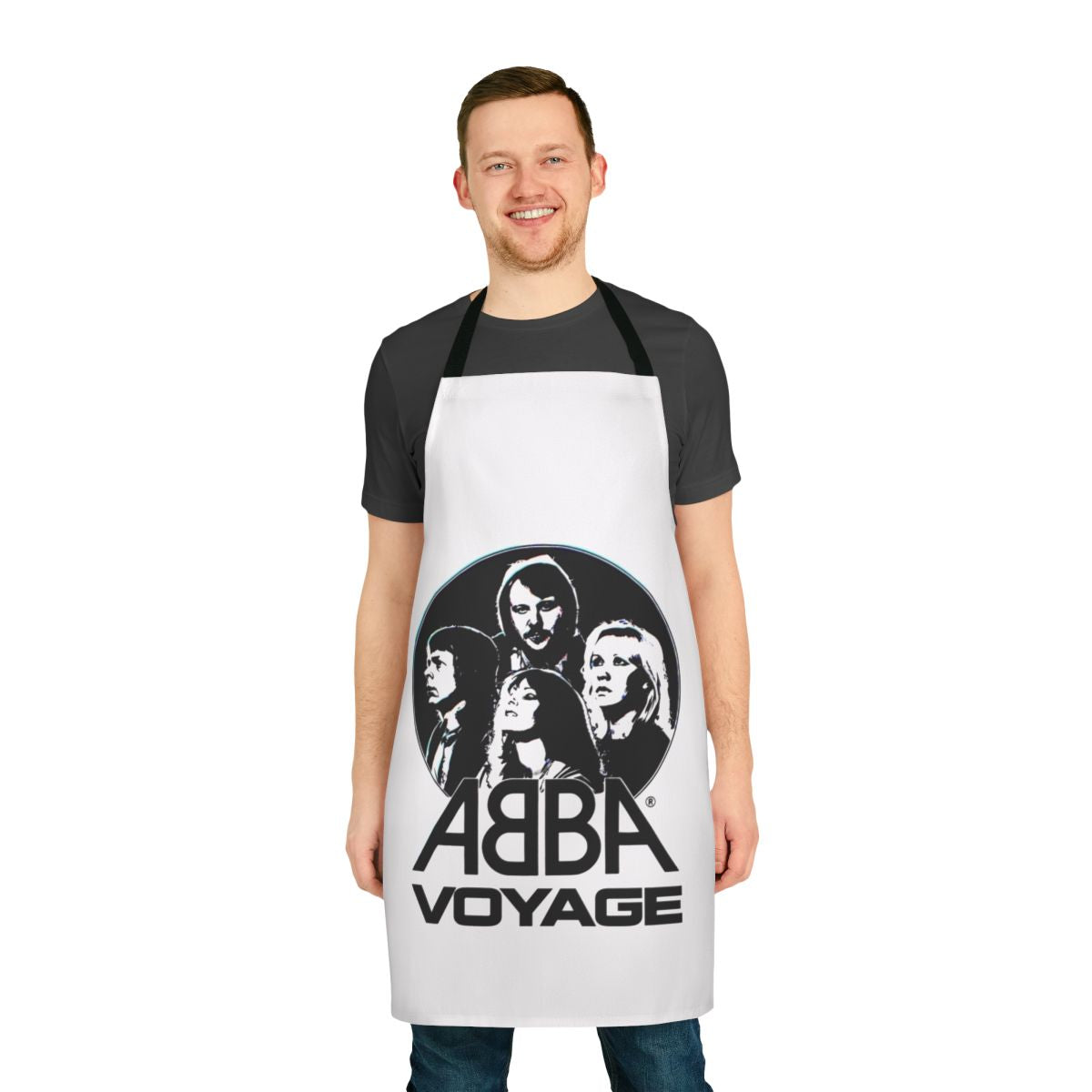 A vibrant apron featuring ABBA-inspired designs perfect for Mamma Mia fans