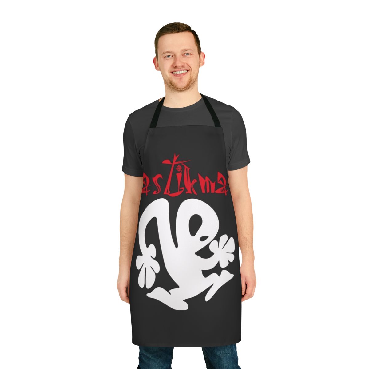 Retro acid techno-inspired apron with a vintage, electronic music-themed design