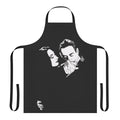 Stylized black and white apron featuring Morticia and Gomez Addams from the classic Addams Family TV show and movies.