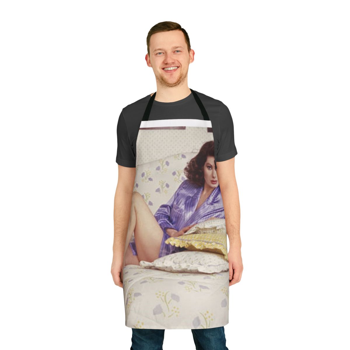 Retro-styled apron with an image of actress Edwige Fenech, a classic movie star from the golden age of Hollywood cinema.