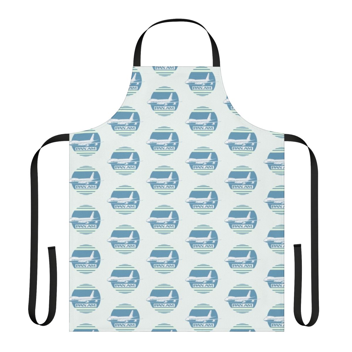 Retro-styled airplane apron with Pan Am colors and logo
