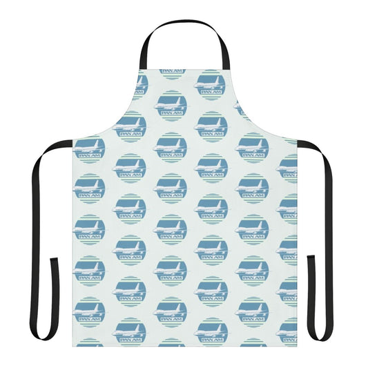 Retro-styled airplane apron with Pan Am colors and logo