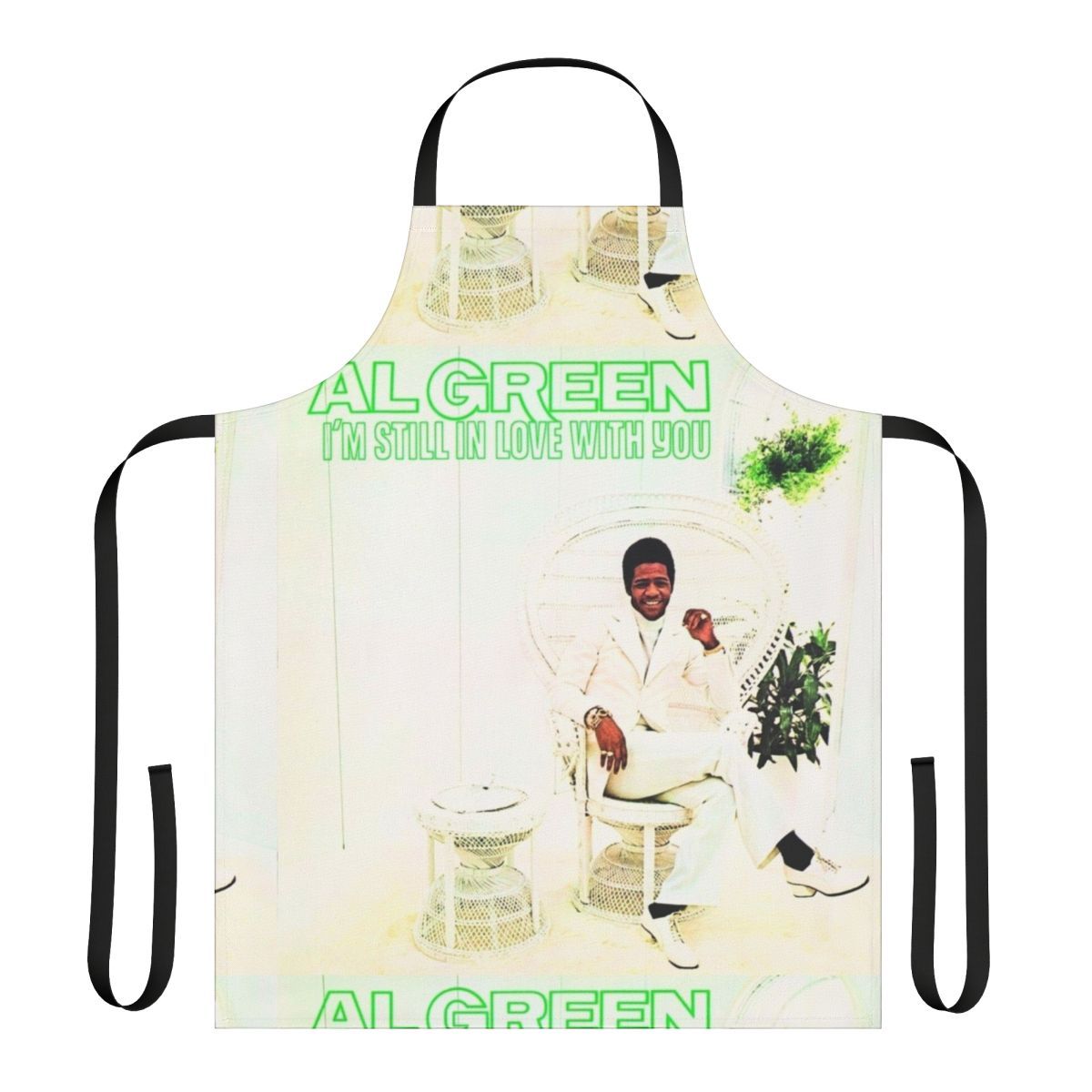 Retro apron featuring a vintage album cover design with a funky, soulful music theme