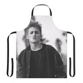 A black and white portrait photo of actor Alex Winter printed on a cotton apron