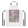 Vintage-style cooking apron featuring an illustration of legendary filmmaker Alfred Hitchcock