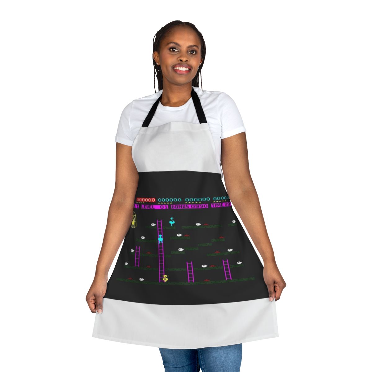 Vintage-style apron featuring the classic Amstrad CPC game Chuckie Egg