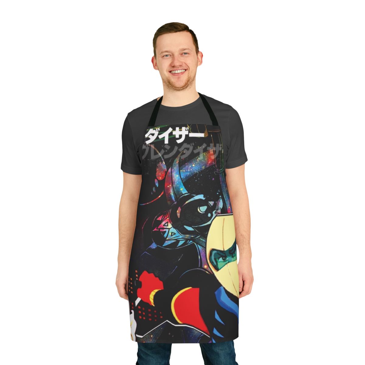 Retro anime-inspired apron featuring the iconic Grendizer robot character from the classic Japanese cartoon series.