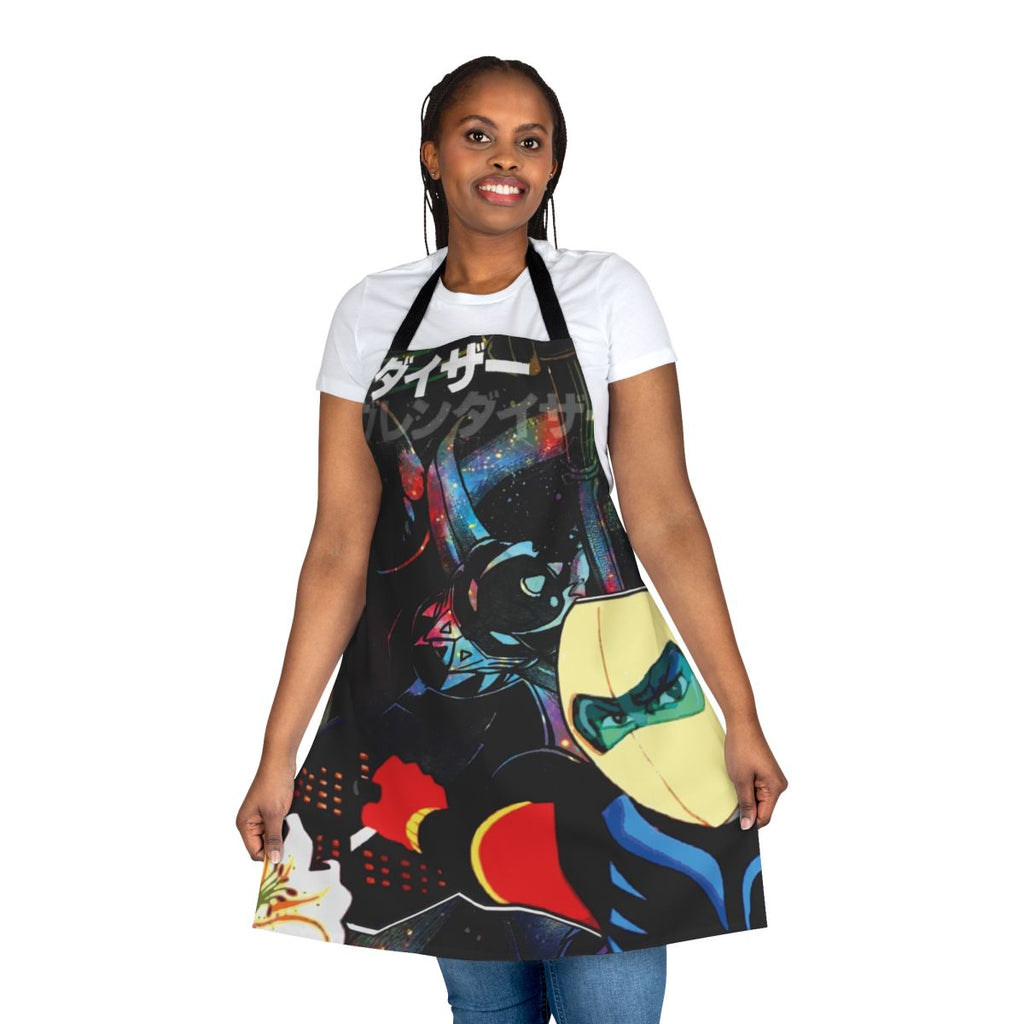 Retro anime-inspired apron featuring the iconic Grendizer robot character from the classic Japanese cartoon series.