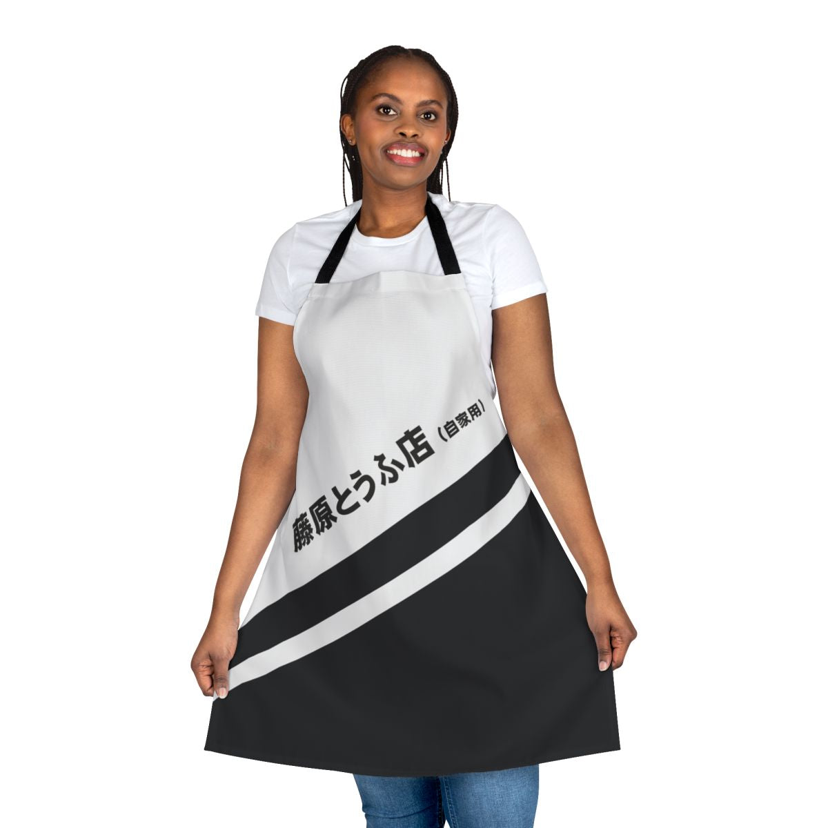 Retro anime-inspired apron featuring the iconic Toyota Ae86 from the Initial D series, with a "Running in the 90s" tofu delivery theme.