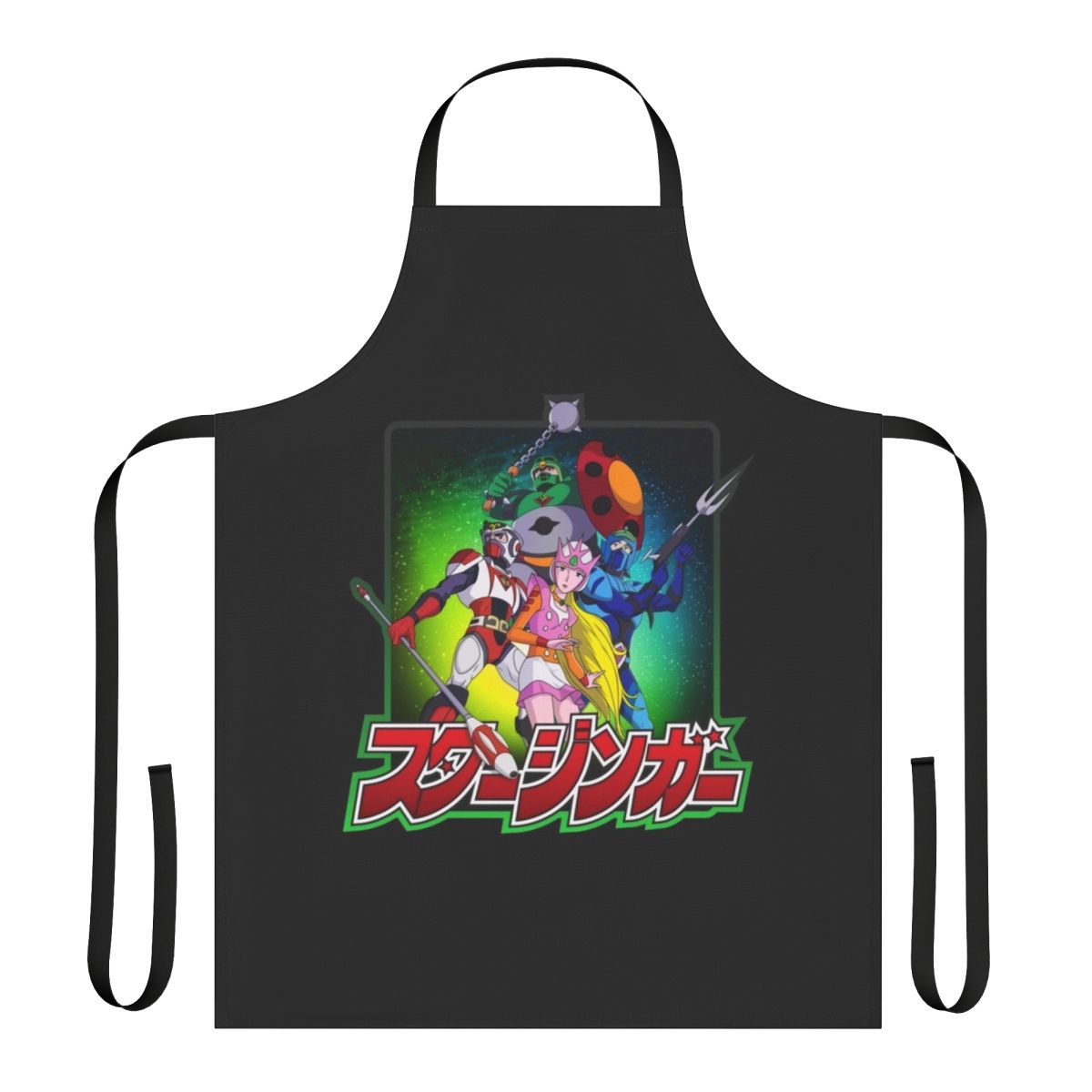 Retro-style apron featuring characters from the classic 80s anime series