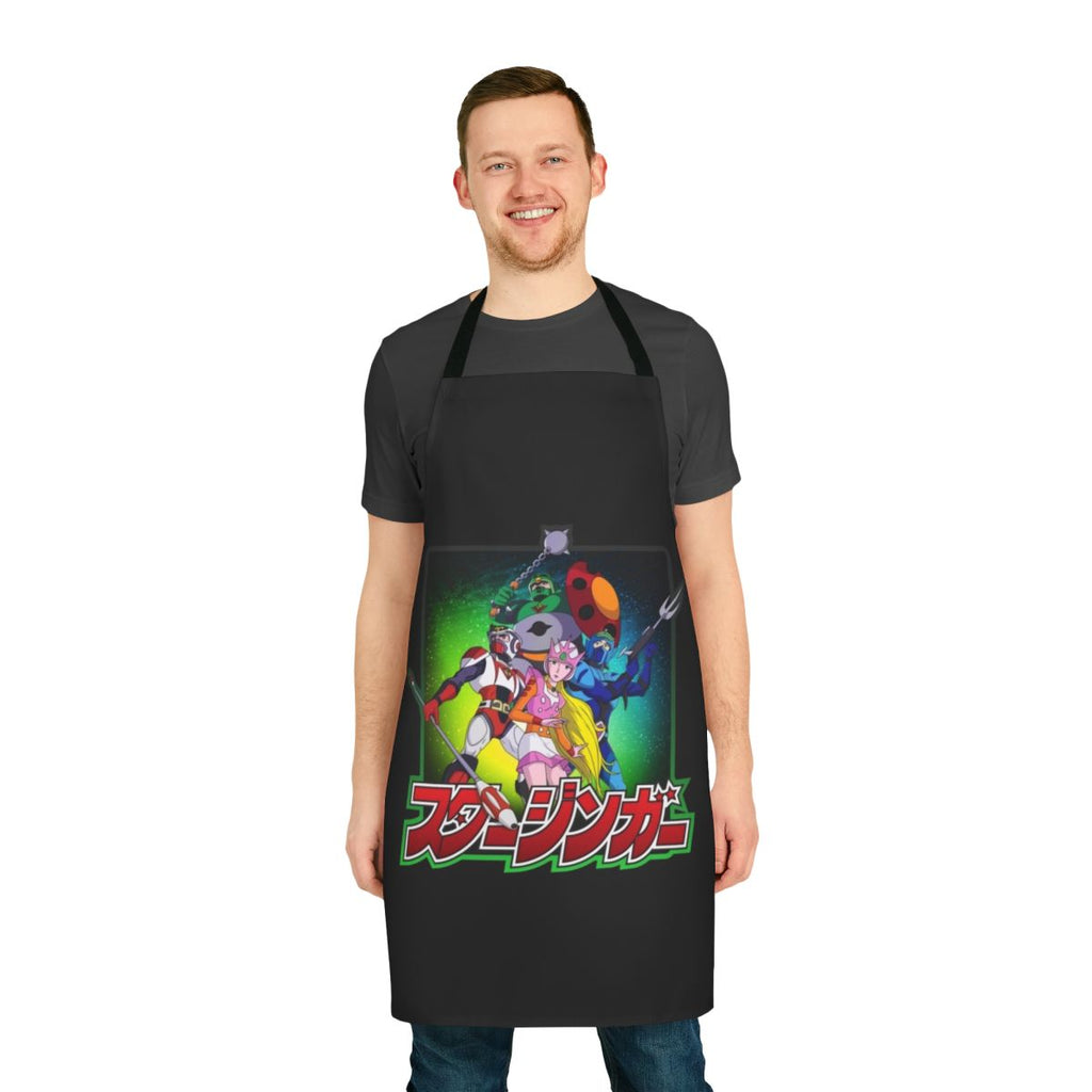 Retro-style apron featuring characters from the classic 80s anime series
