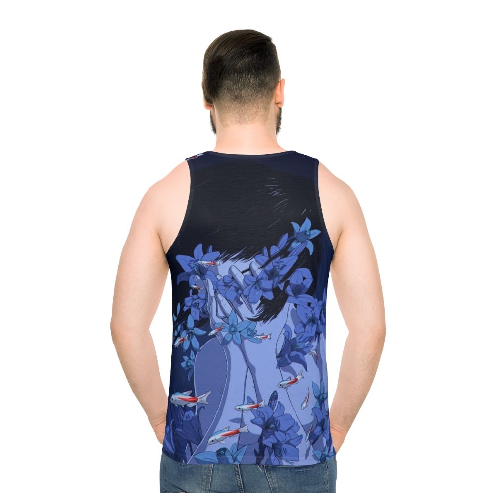 Retro anime-inspired unisex blue tank top