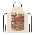 Retro anime-inspired apron featuring a giant burger monster, or "Burgerzilla"