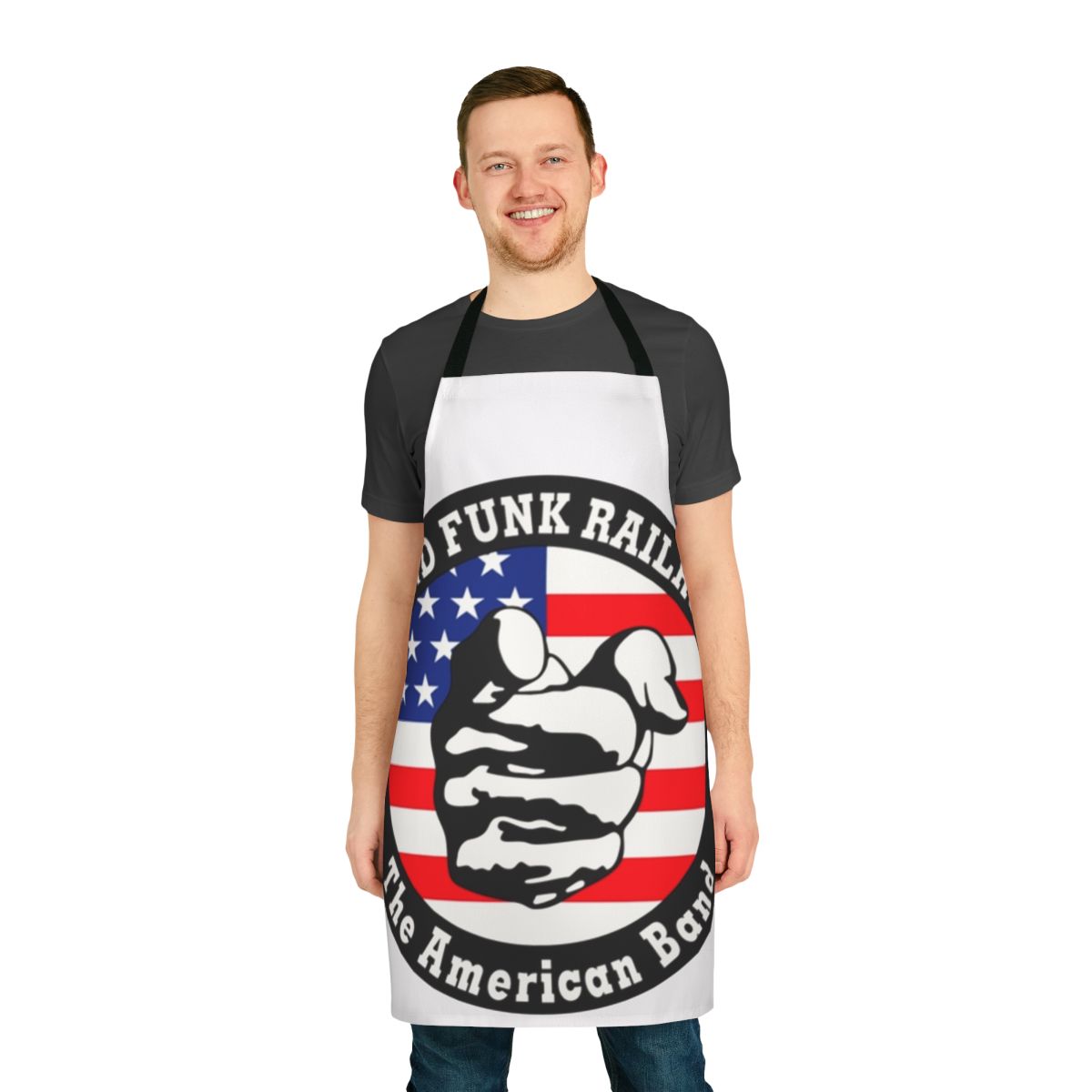 Retro apron with Grand Funk Railroad "We're an American Band" graphic