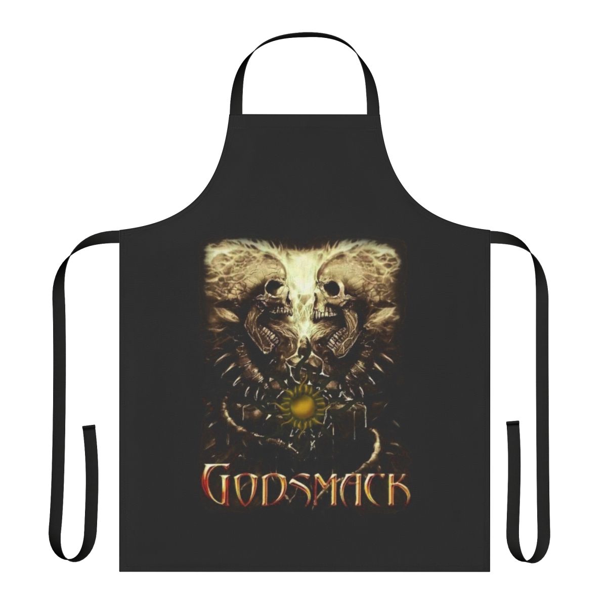 Retro-style apron featuring a rock band logo