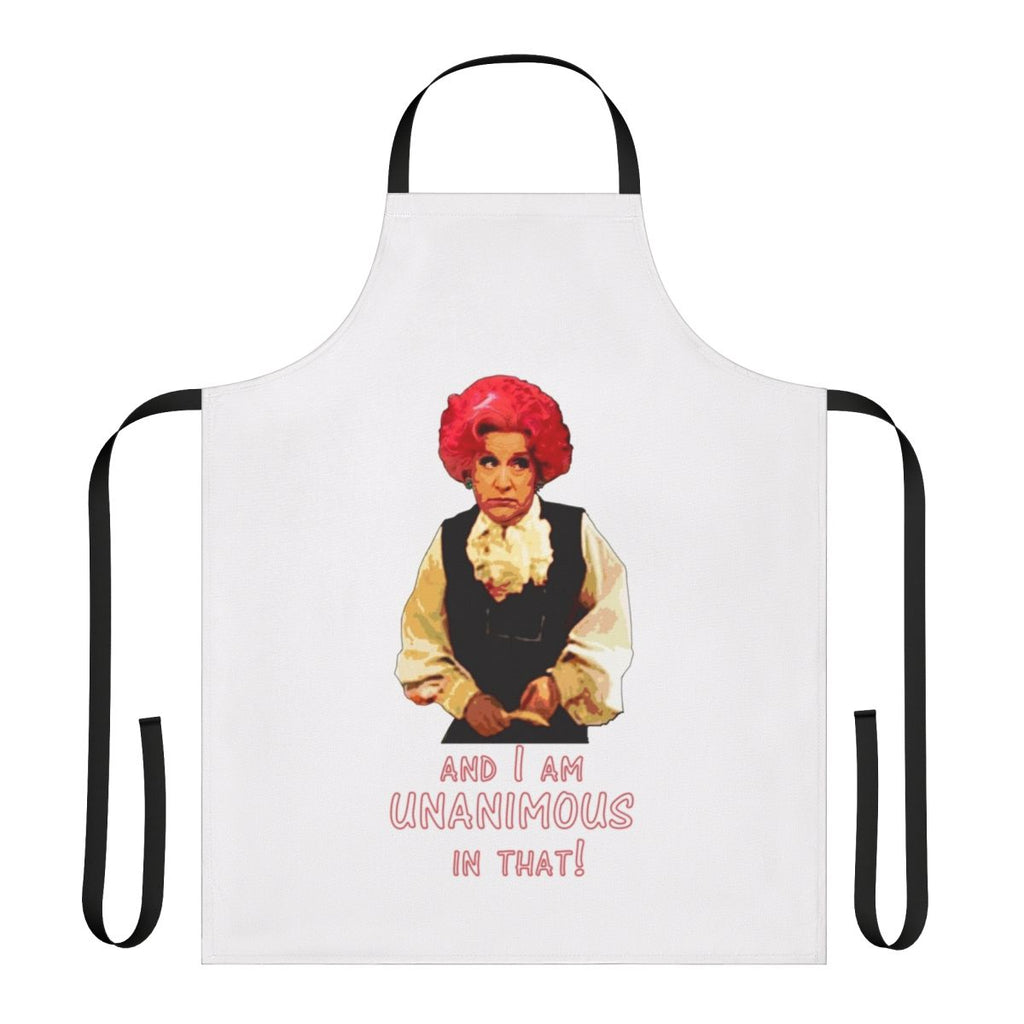 Vintage-inspired apron with a camp comedy theme