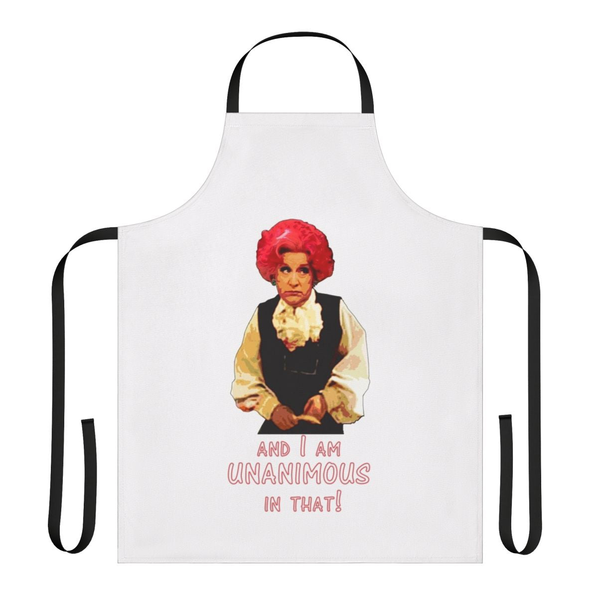Vintage-inspired apron with a camp comedy theme