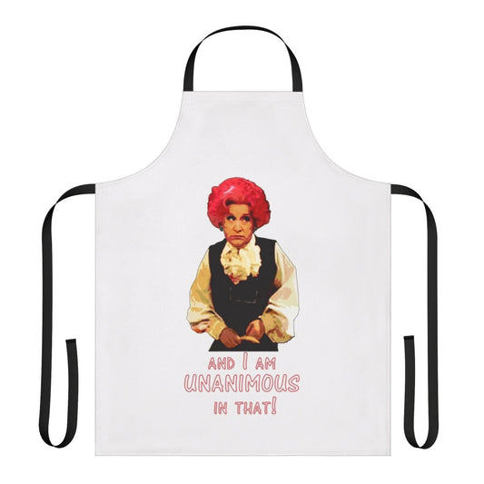 Vintage-inspired apron with a camp comedy theme