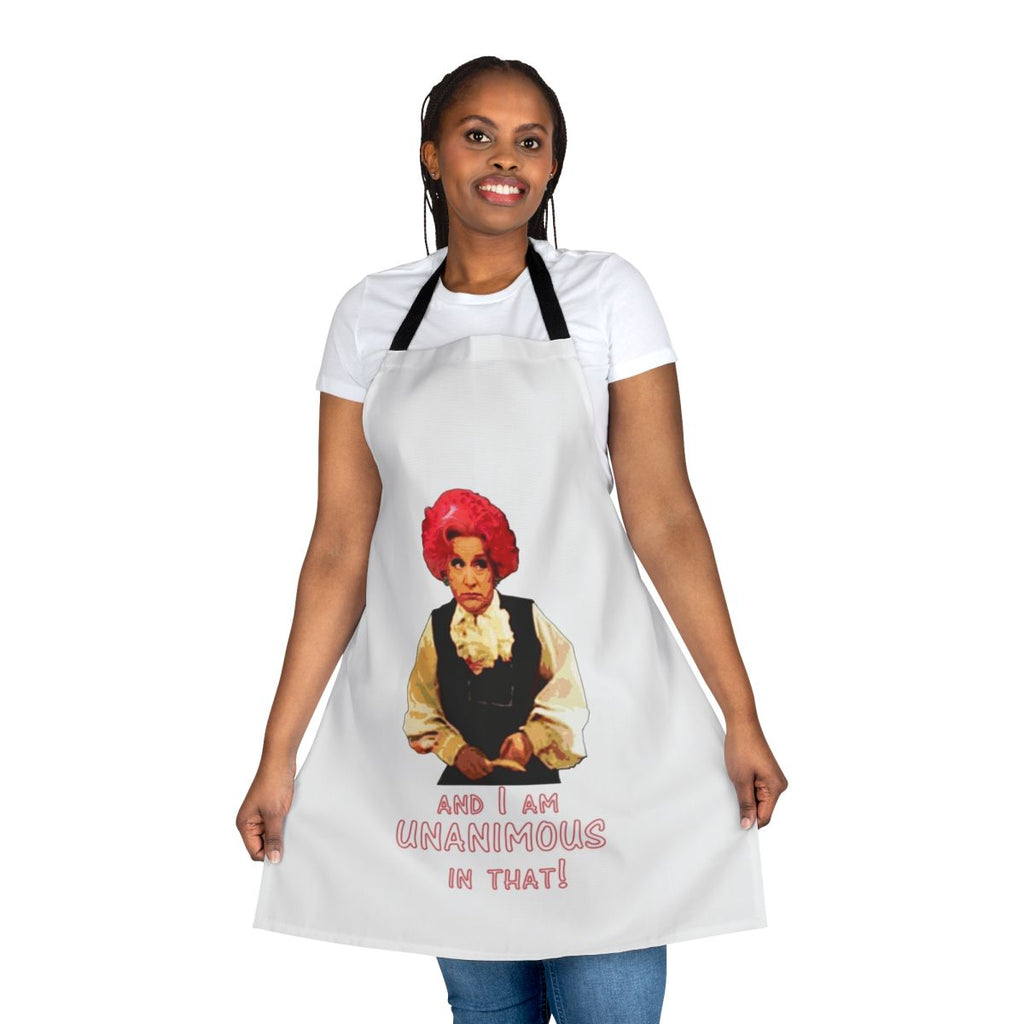 Vintage-inspired apron with a camp comedy theme
