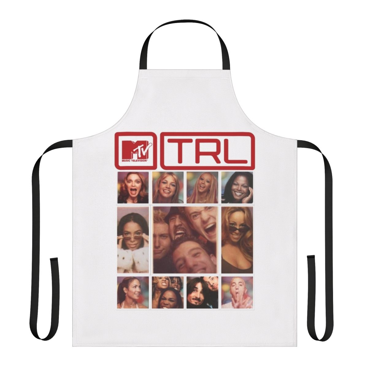 Retro-inspired apron with pop culture references from the 80s, 90s, and 2000s
