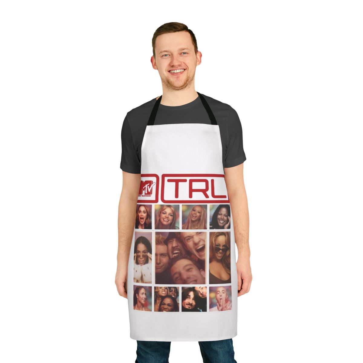 Retro-inspired apron with pop culture references from the 80s, 90s, and 2000s
