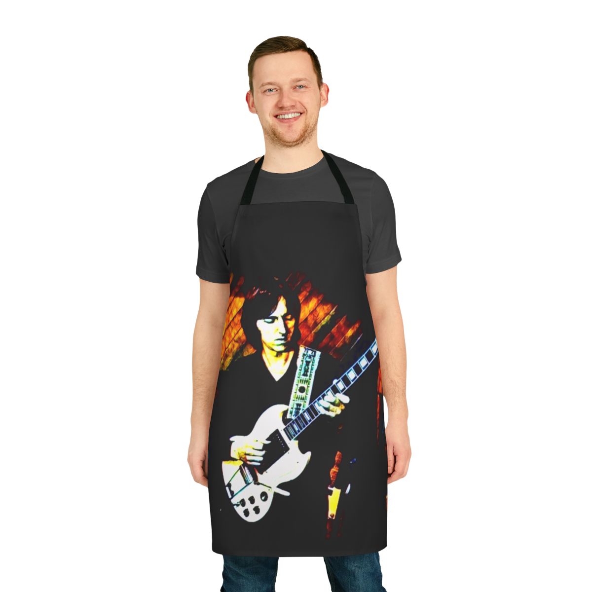 Retro apron featuring the name and style of British jazz fusion guitarist Alan Holdsworth